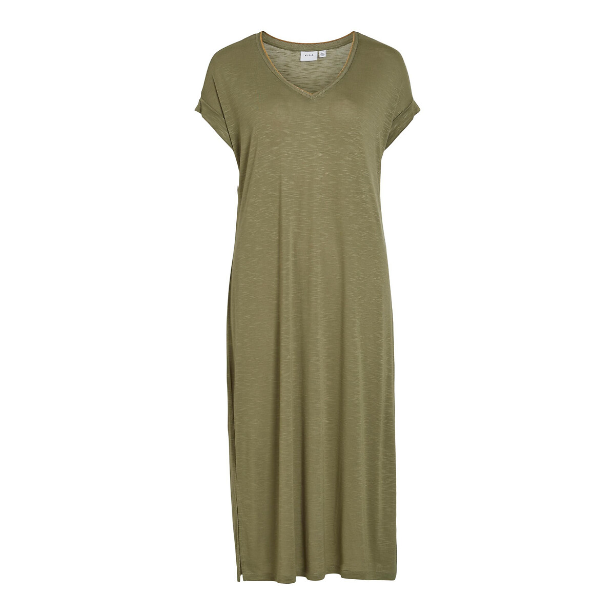 Платье-футболка длинное V-образный вырез с блестящей окантовкой  S зеленый LaRedoute, размер S - фото 1