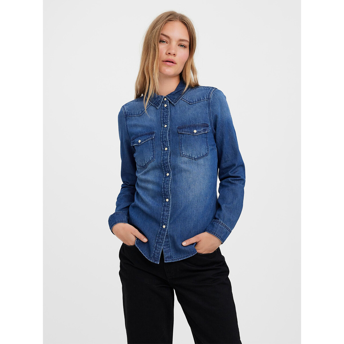 цена Рубашка из джинсовой ткани XS синий