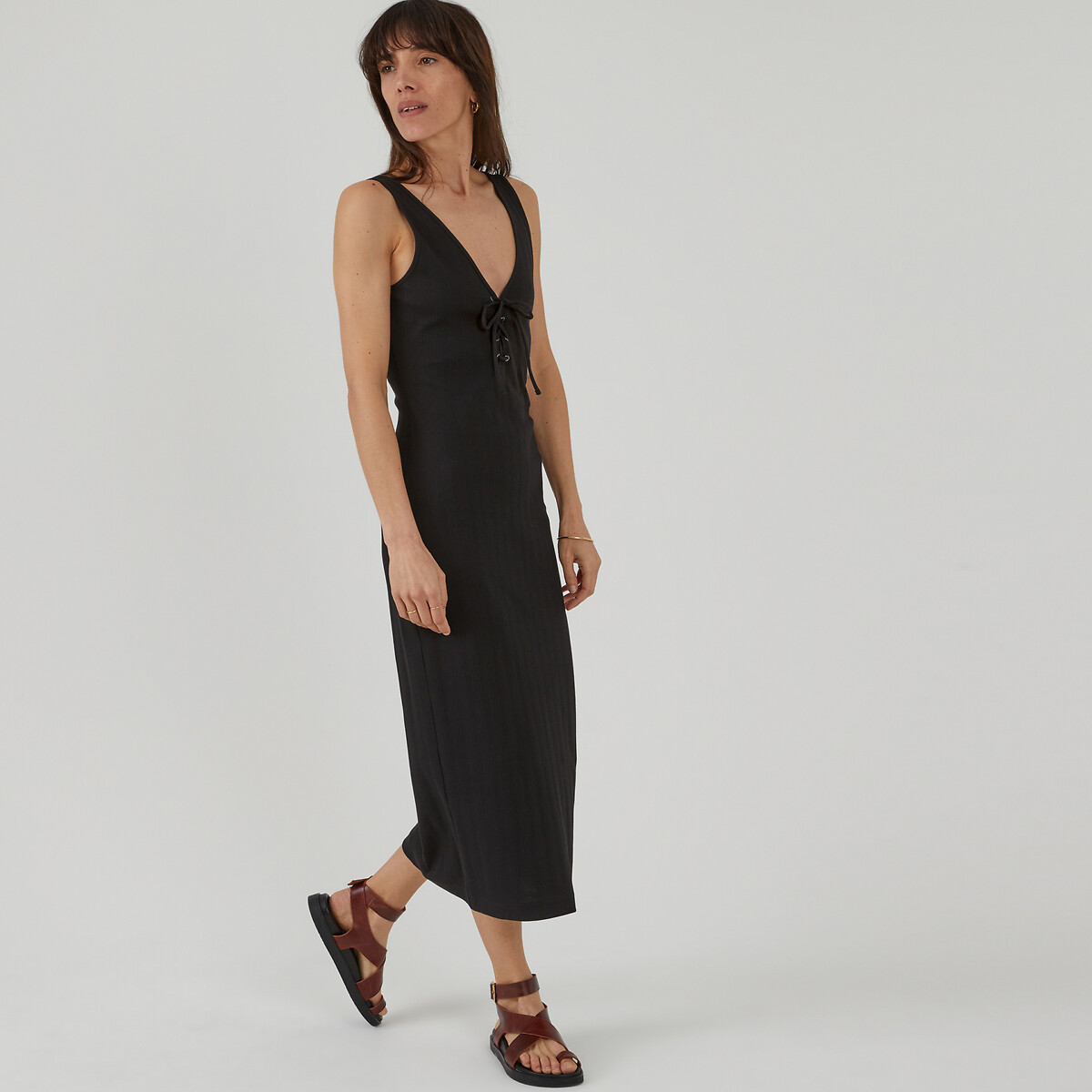 Платье без рукавов с V-образным вырезом со шнуровкой  XS черный LaRedoute, размер XS - фото 2