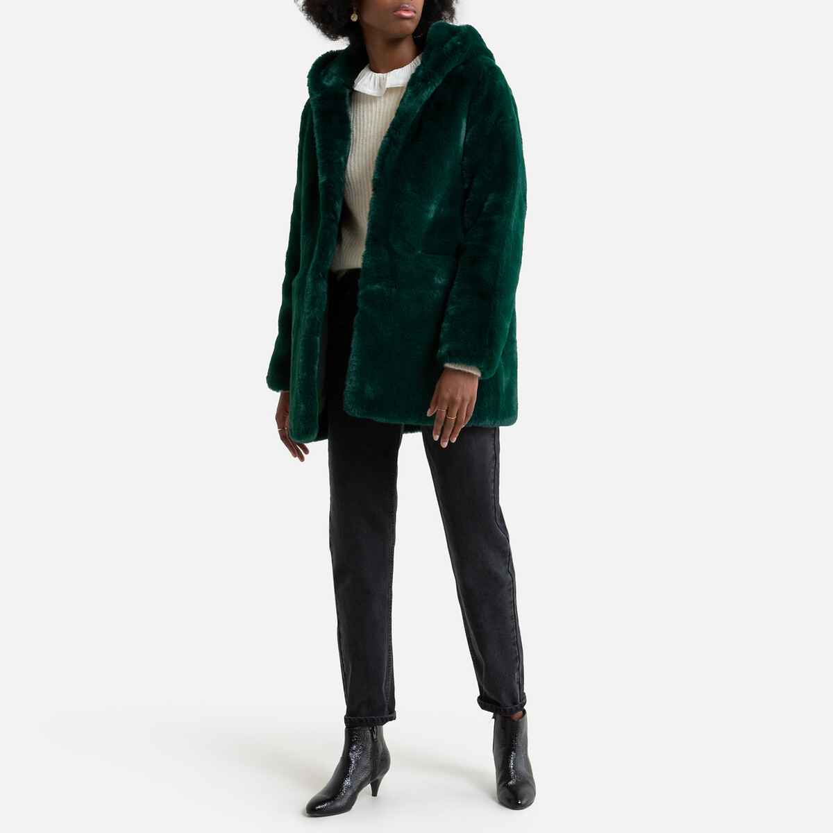 Пальто La Redoute Из искусственного меха с капюшоном L зеленый, размер L - фото 2