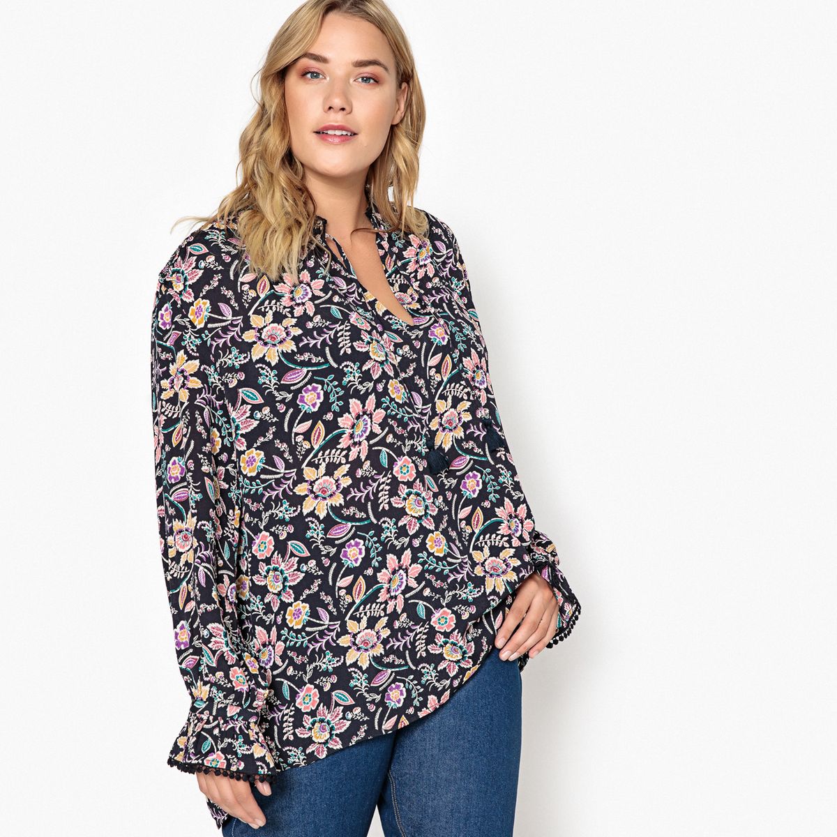 Blouse imprimé flleurs, manches longues