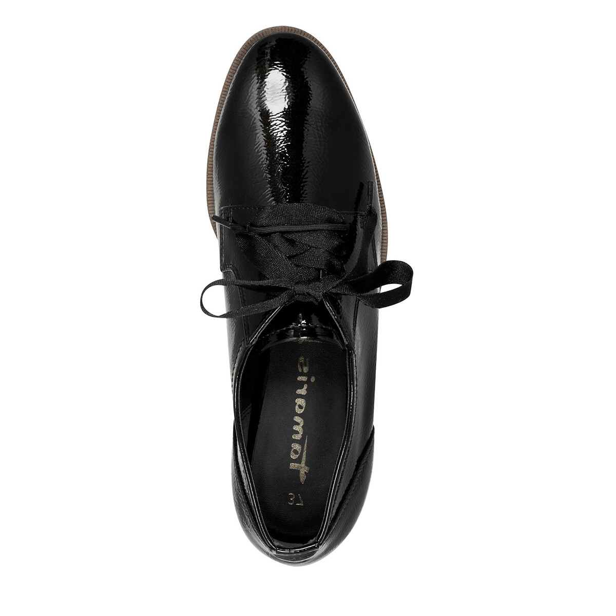 Ботинки-дерби Лакированные с двойной шнуровкой 36 черный LaRedoute, размер 36 - фото 3