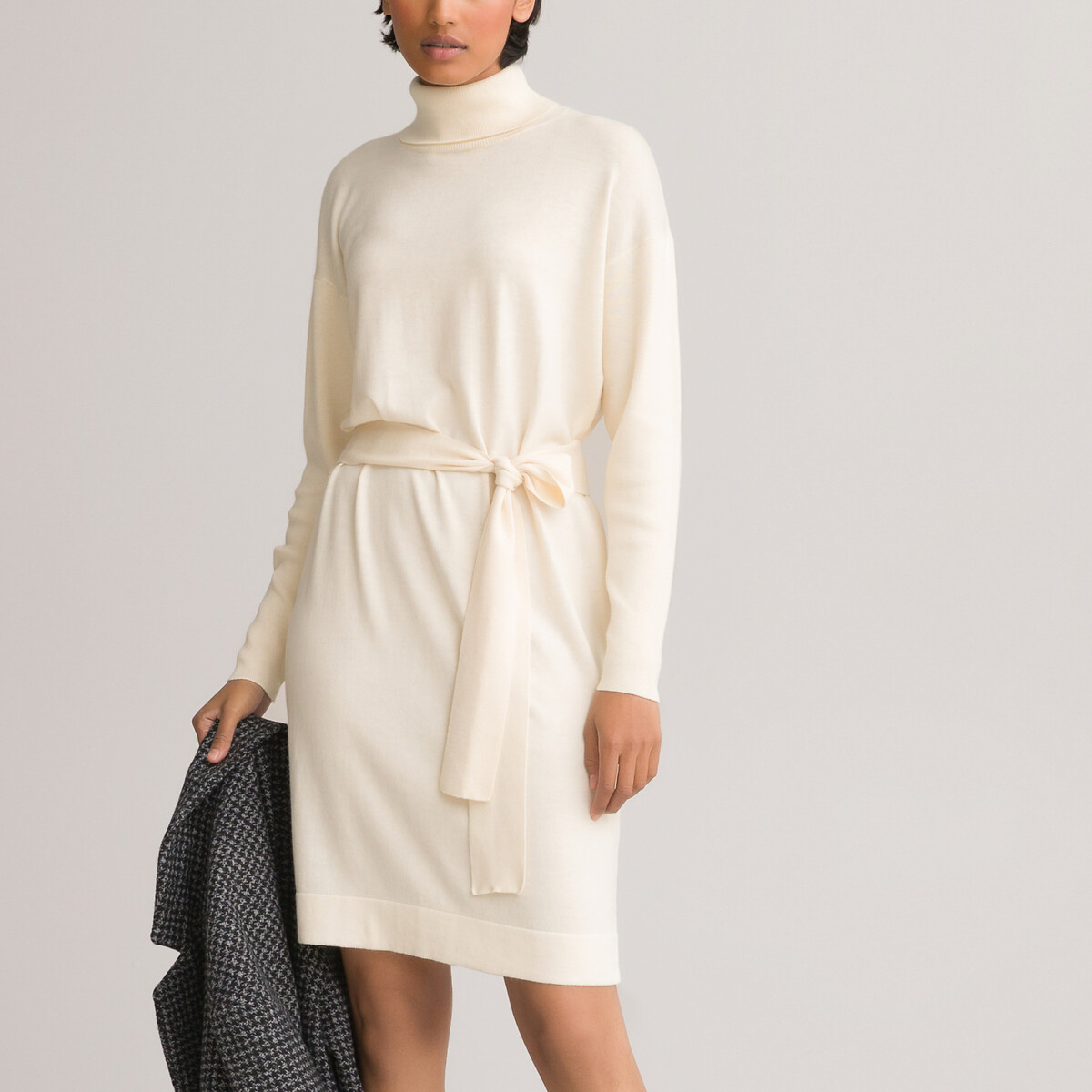 Платье-пуловер LaRedoute Длинный воротник и рукава XL бежевый, размер XL - фото 1
