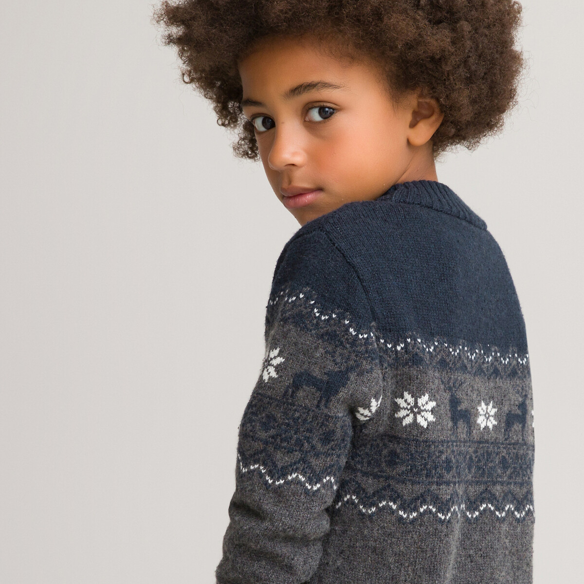 Пуловер LA REDOUTE COLLECTIONS С круглым вырезом из плотного трикотажа жаккард 3-12 лет 6 лет - 114 см серый, размер 6 лет - 114 см - фото 2