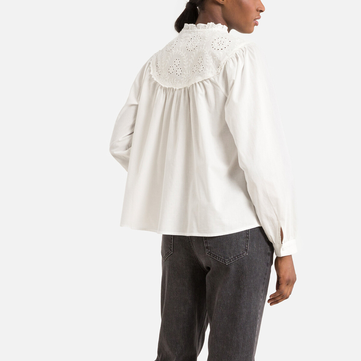 Блузка PIECES Блузка С воротником-стойкой с напускными длинными рукавами M белый, размер M - фото 4
