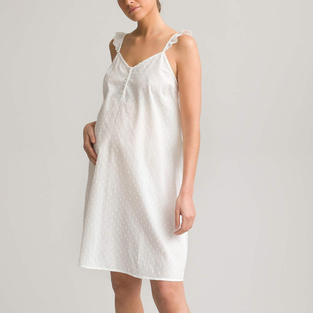 Рубашка LA REDOUTE COLLECTIONS Ночная для периода беременности из хлопка с вышивкой гладью 34 (FR) - 40 (RUS) белый, размер 34 (FR) - 40 (RUS)
