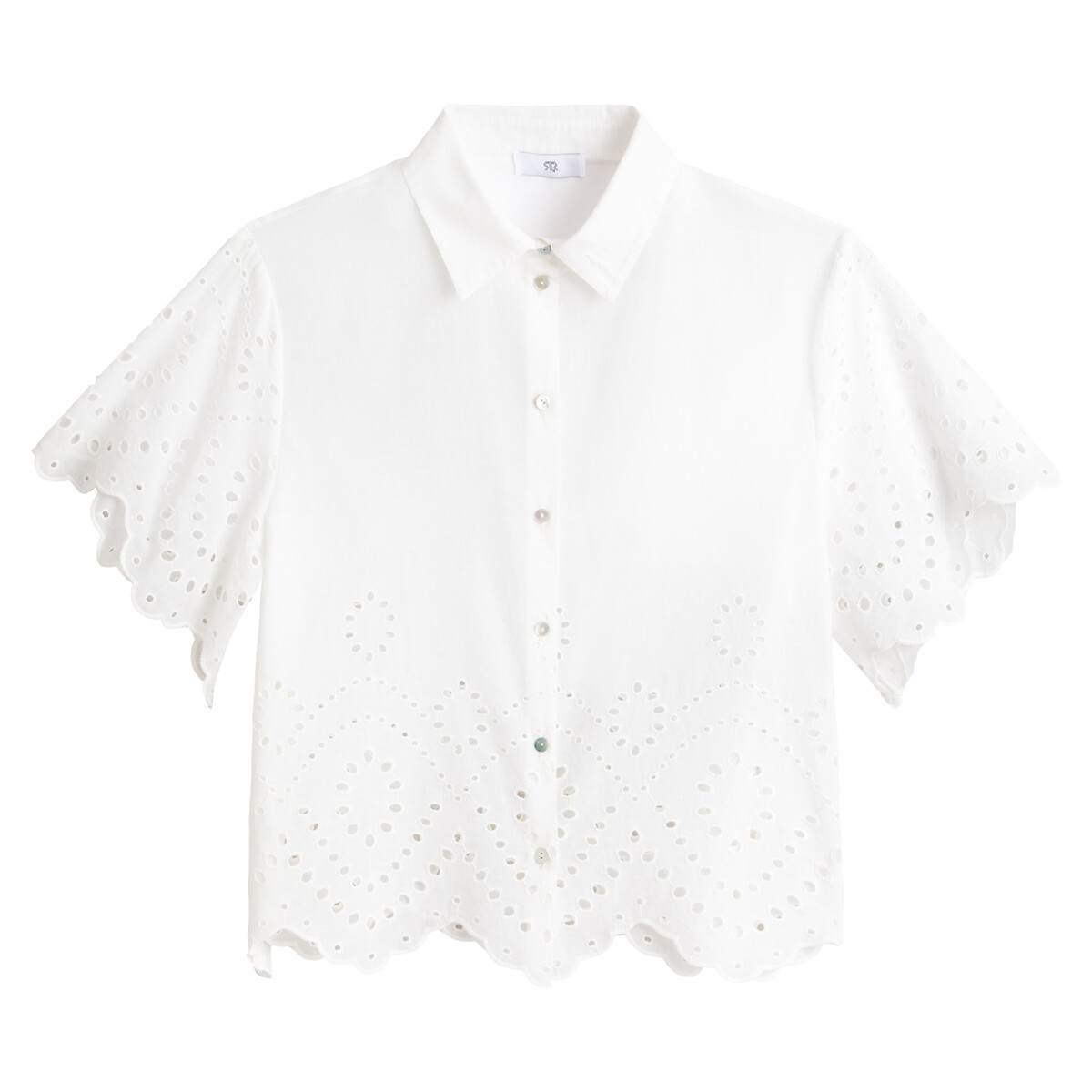 Рубашка LaRedoute С короткими рукавами и вставками из английской вышивки 40 (FR) - 46 (RUS) белый, размер 40 (FR) - 46 (RUS) С короткими рукавами и вставками из английской вышивки 40 (FR) - 46 (RUS) белый - фото 5