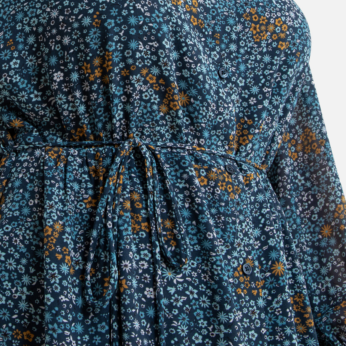 Платье-рубашка La Redoute Прямое с длинными рукавами с цветочным принтом 54 (FR) - 60 (RUS) черный, размер 54 (FR) - 60 (RUS) Прямое с длинными рукавами с цветочным принтом 54 (FR) - 60 (RUS) черный - фото 3