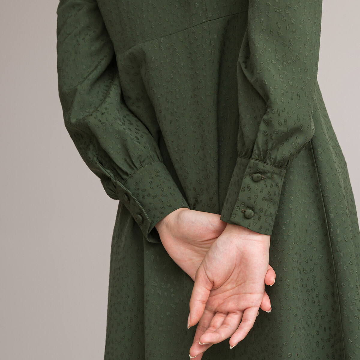 Платье С V-образным вырезом с длинными рукавами жаккардовая ткань 40 зеленый LaRedoute, размер 40 - фото 3