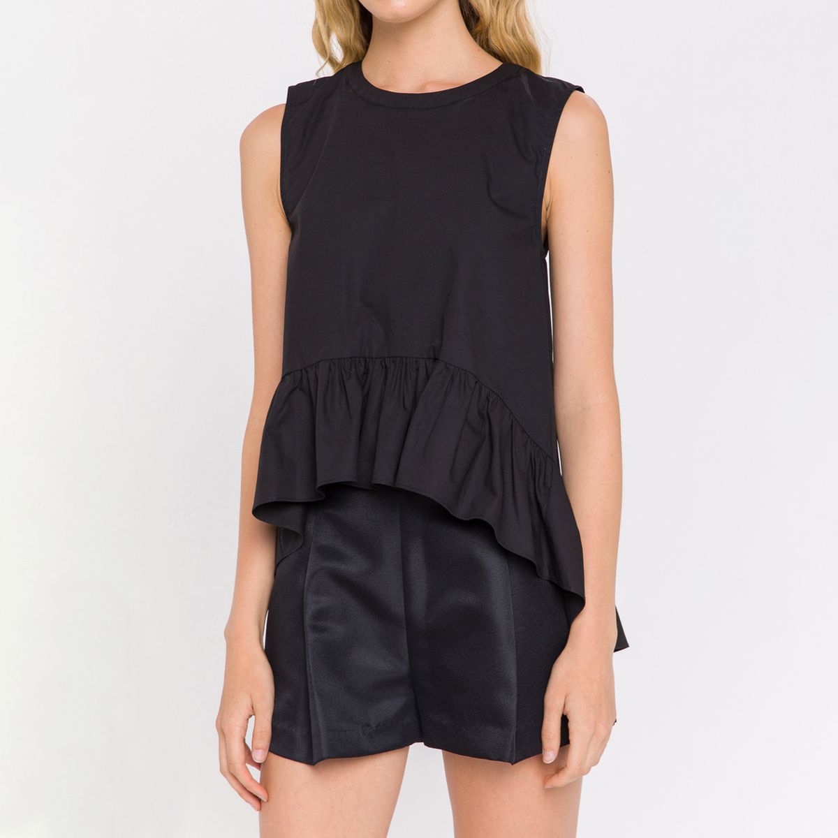 Blouse à volant col rond, sans manches