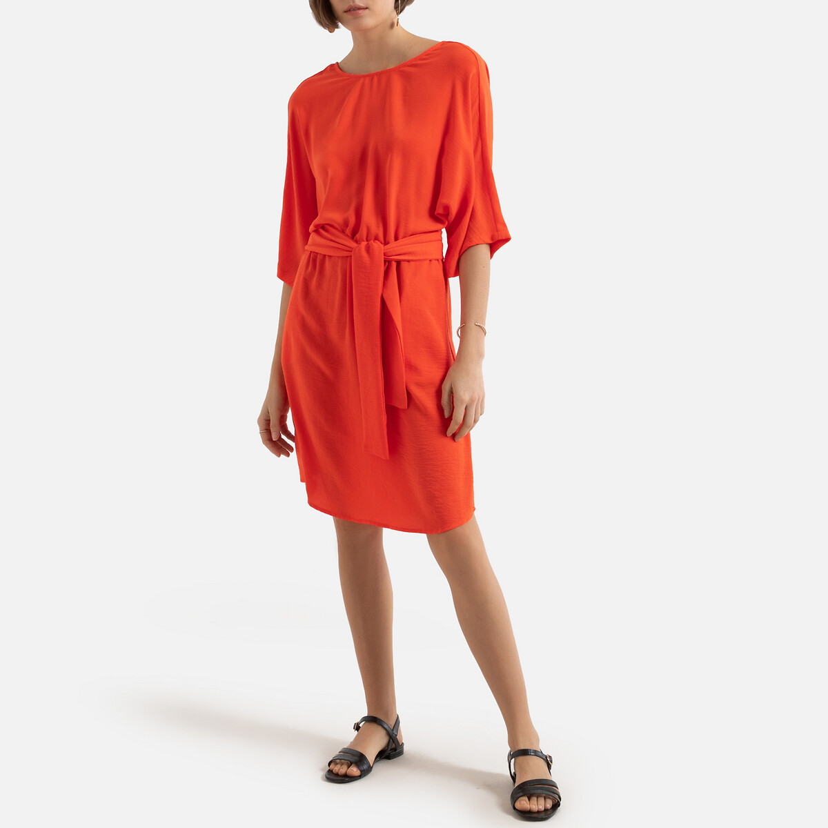 Платье LaRedoute С длинными рукавами V-образный вырез принт 3(L) красный, размер 3(L) С длинными рукавами V-образный вырез принт 3(L) красный - фото 2