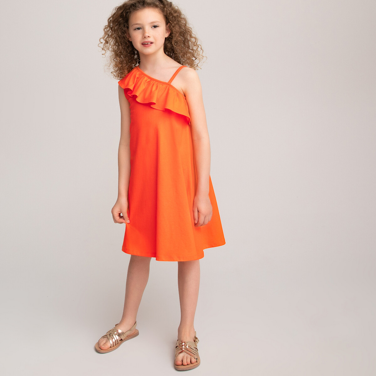 Платье LaRedoute С воланом из биохлопка 3-12 лет 5 лет - 108 см оранжевый, размер 5 лет - 108 см - фото 2
