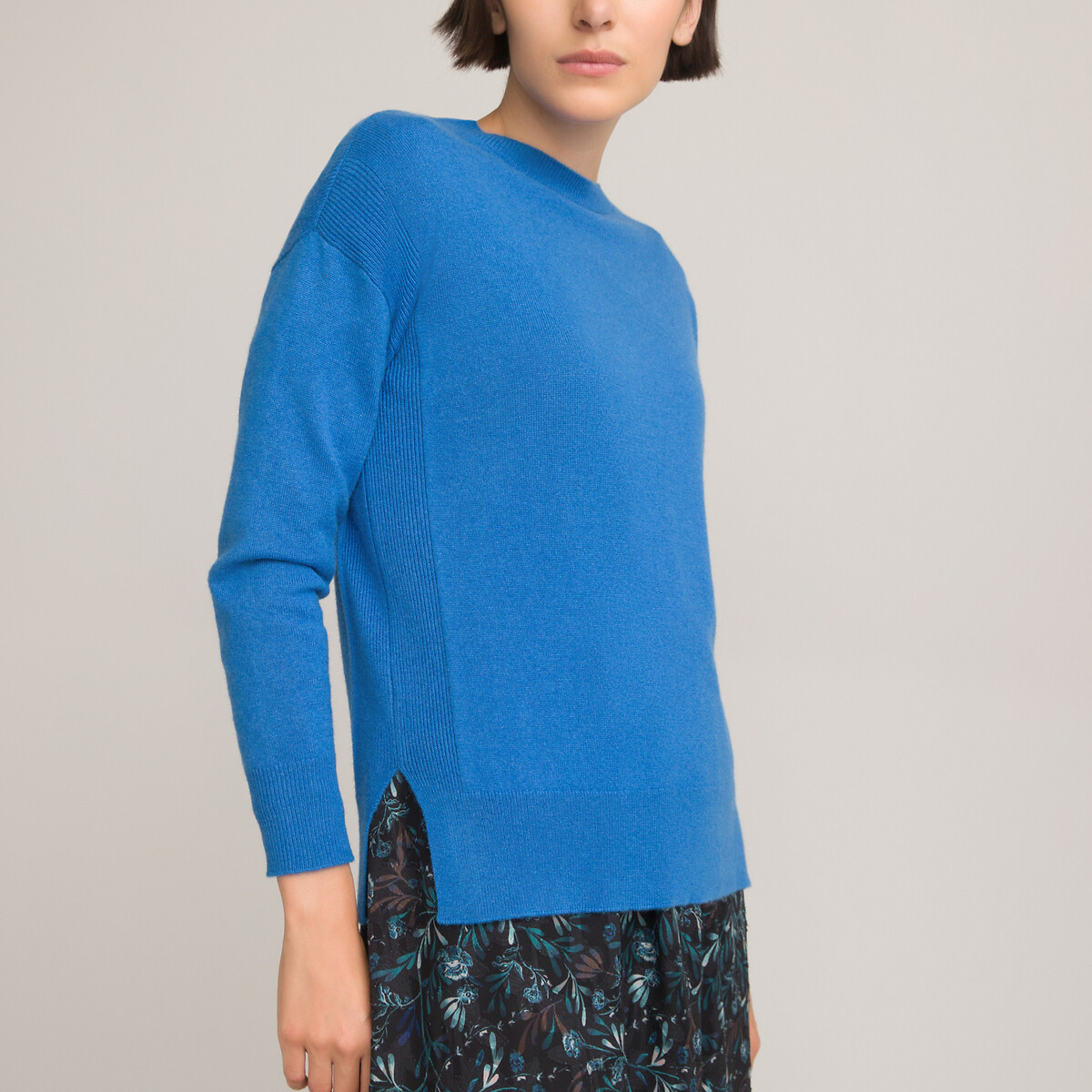 Пуловер LaRedoute С круглым вырезом из тонкого трикотажа 100 кашемир M синий, размер M - фото 1