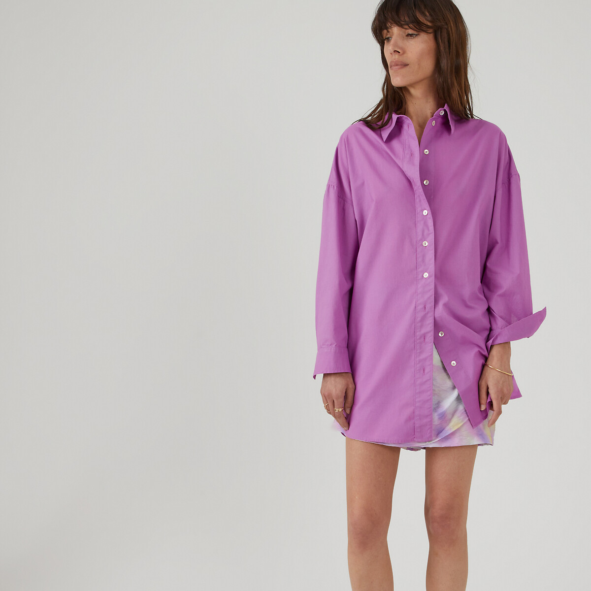 Рубашка оверсайз с длиной под тунику  42 (FR) - 48 (RUS) фиолетовый LaRedoute, размер 42 (FR) - 48 (RUS) Рубашка оверсайз с длиной под тунику  42 (FR) - 48 (RUS) фиолетовый - фото 2