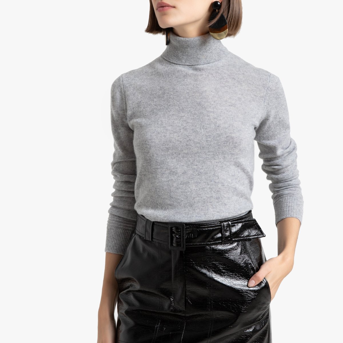 Пуловер La Redoute С отворачивающимся воротником  кашемир S серый, размер S - фото 1