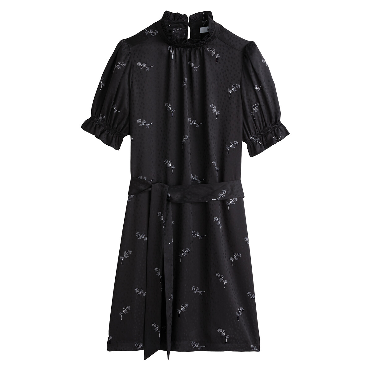Платье LaRedoute С воротником-стойкой короткие рукава из сатина с принтом 42 черный, размер 42 - фото 5