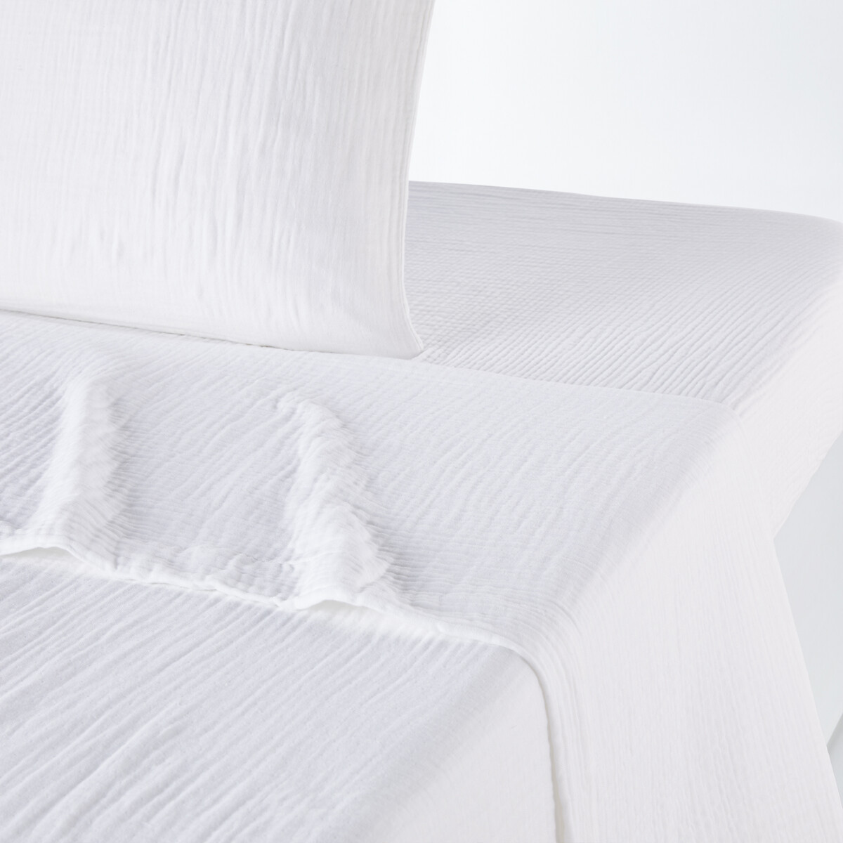 Drap plat uni en gaze de coton, Snow