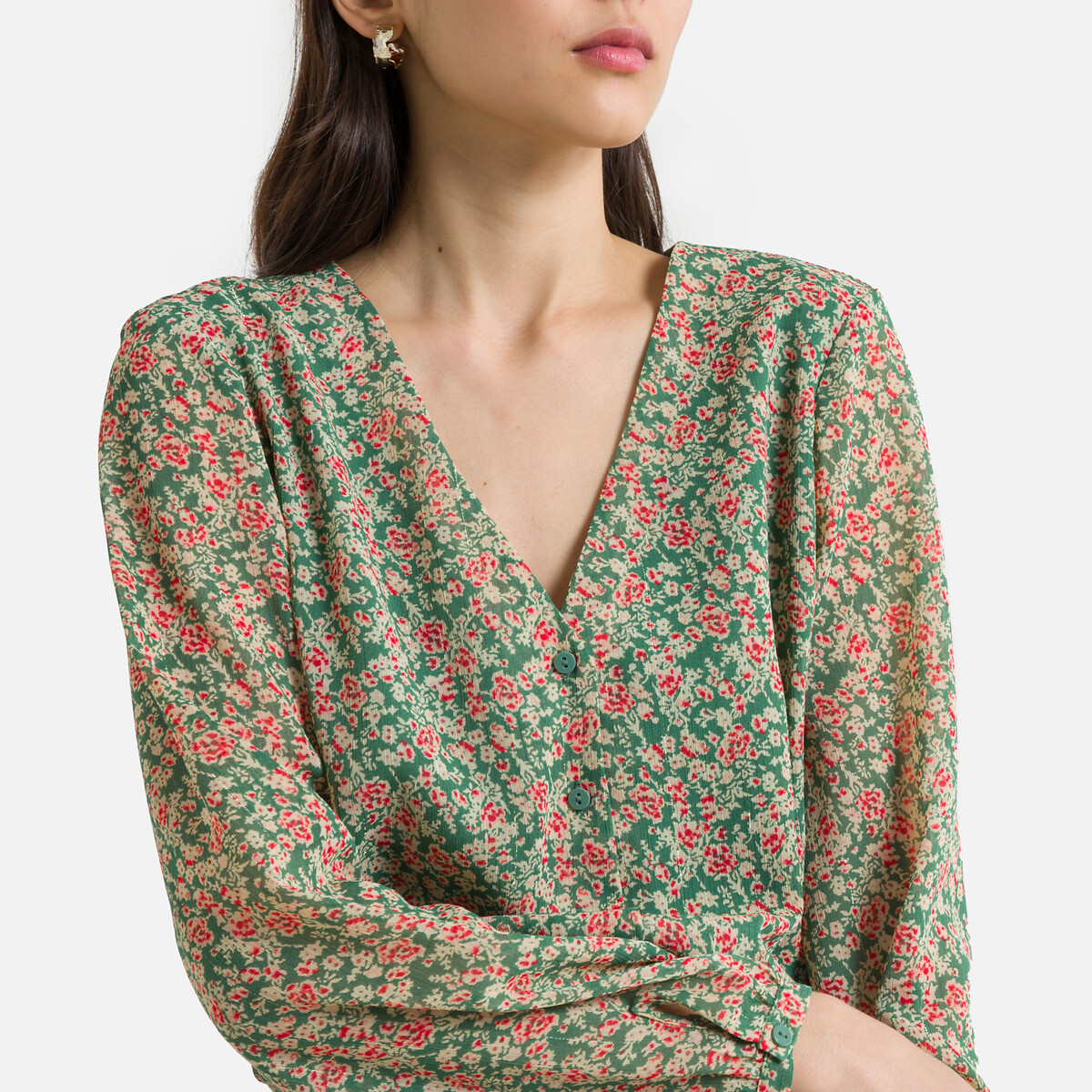 Блузка ONLY С рисунком и V-образным вырезом XS зеленый, размер XS - фото 3