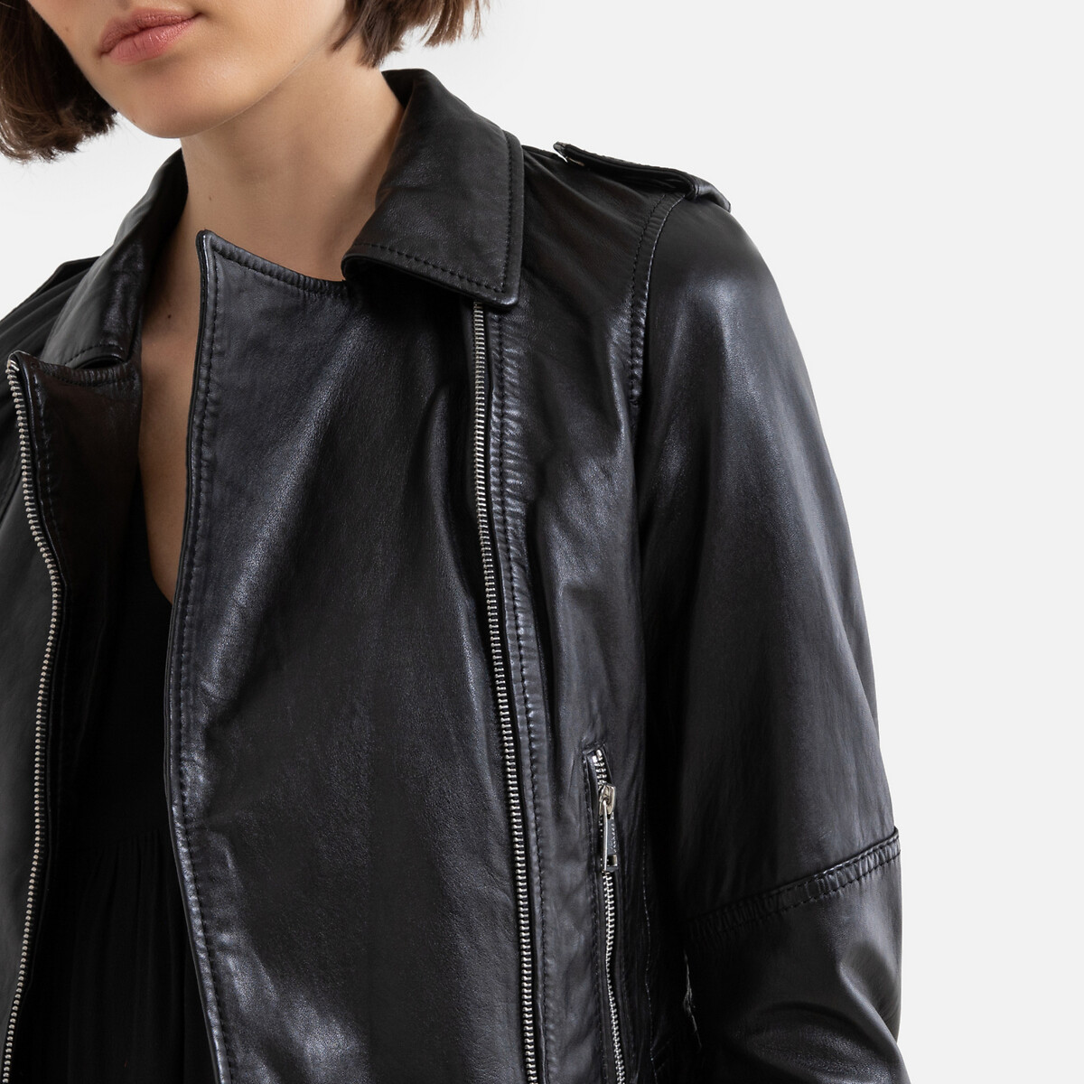Куртка LaRedoute Короткая на молнии из кожи ALIZEE S черный, размер S - фото 3