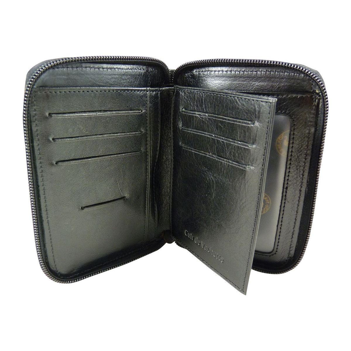 Portefeuille compact Zippé à Fermeture éclair tout autour en Cuir