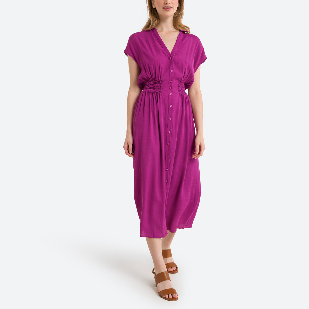 Платье С короткими рукавами на пуговицах 3(L) розовый