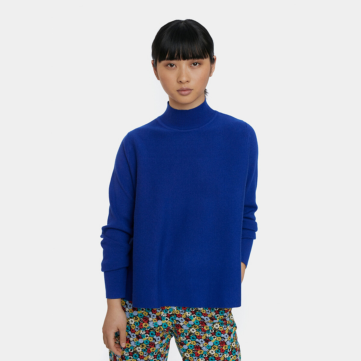 Пуловер La Redoute С воротником-стойкой широкий покрой S синий, размер S - фото 1