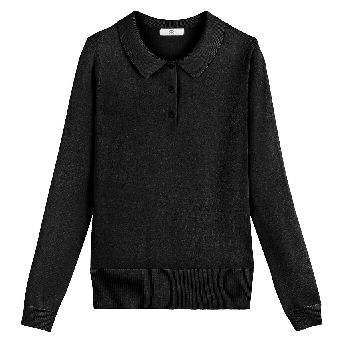 Пуловер С воротником-поло и длинными рукавами из тонкого трикотажа XS черный LaRedoute, размер XS - фото 5