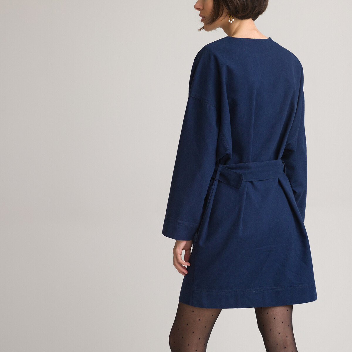 Платье LaRedoute Прямое с круглым вырезом и ремешком 44 синий, размер 44 - фото 4