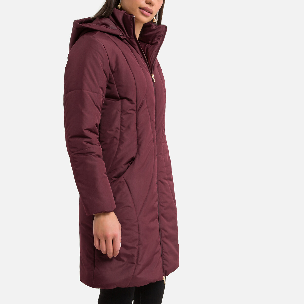Куртка LaRedoute Стеганая средней длины с капюшоном зимняя модель 38 (FR) - 44 (RUS) розовый, размер 38 (FR) - 44 (RUS)