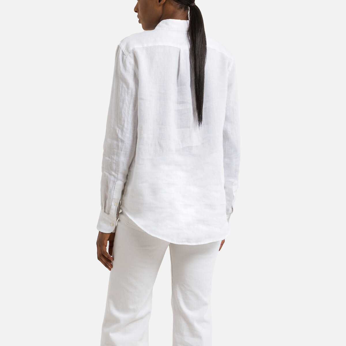 Рубашка Льняная с длинными рукавами S белый LaRedoute, размер S - фото 4