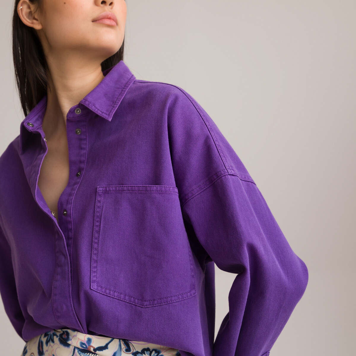 Рубашка Свободного покроя с длинными рукавами 36 (FR) - 42 (RUS) фиолетовый LaRedoute, размер 36 (FR) - 42 (RUS) Рубашка Свободного покроя с длинными рукавами 36 (FR) - 42 (RUS) фиолетовый - фото 3