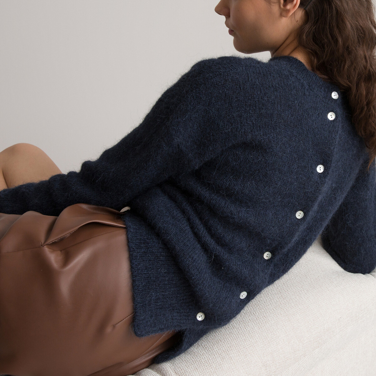 Пуловер С круглым вырезом на пуговицах на спинке из смешанной альпаки XXL синий