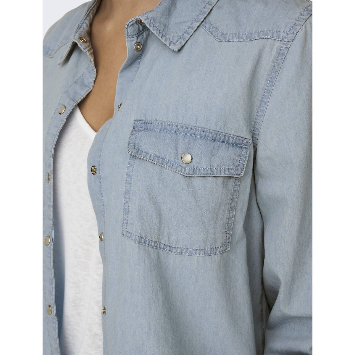 Рубашка из джинсовой ткани 100 хлопок  M синий LaRedoute, размер M - фото 2