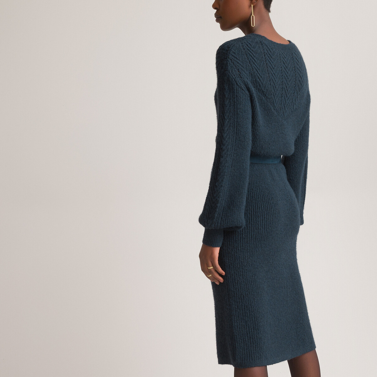 Платье-пуловер LaRedoute Короткое круглый вырез и длинные рукава XL синий, размер XL - фото 4