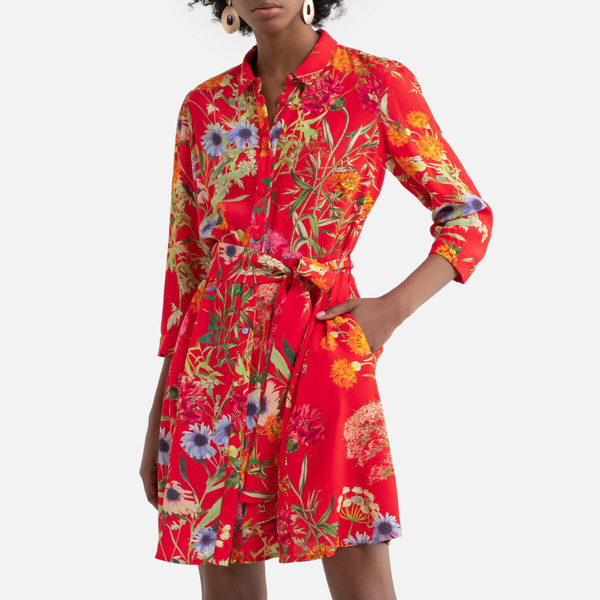 Платье LaRedoute С цветочным принтом и длинными рукавами Shanghai XL красный, размер XL - фото 1