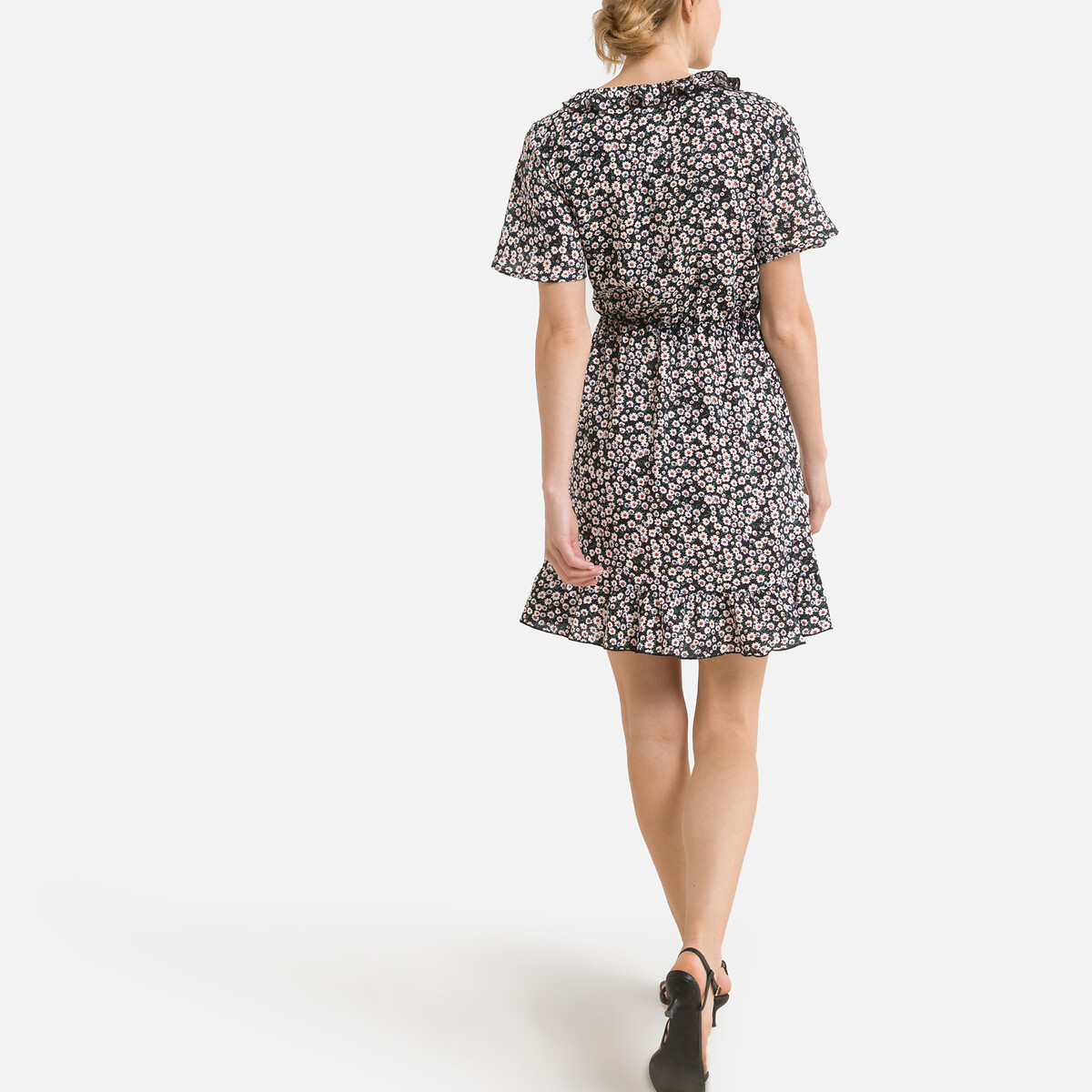 Платье JDY С запахом и короткими рукавами с цветочным принтом 44 черный, размер 44 - фото 4