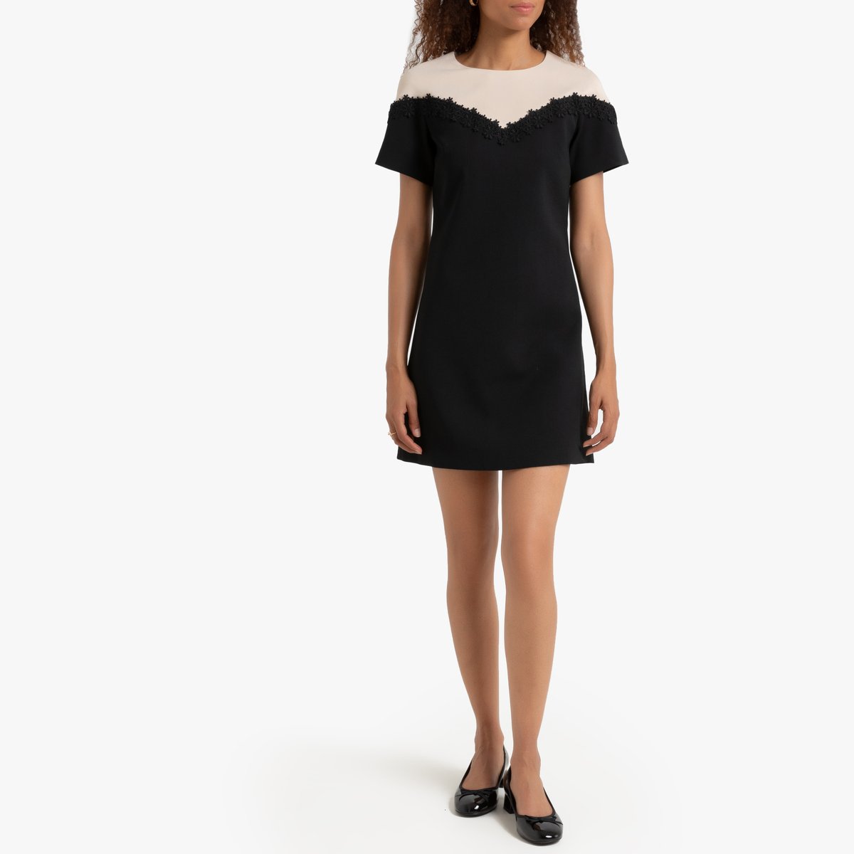 Платье La Redoute Прямое двухцветное с короткими рукавами XS черный, размер XS - фото 2