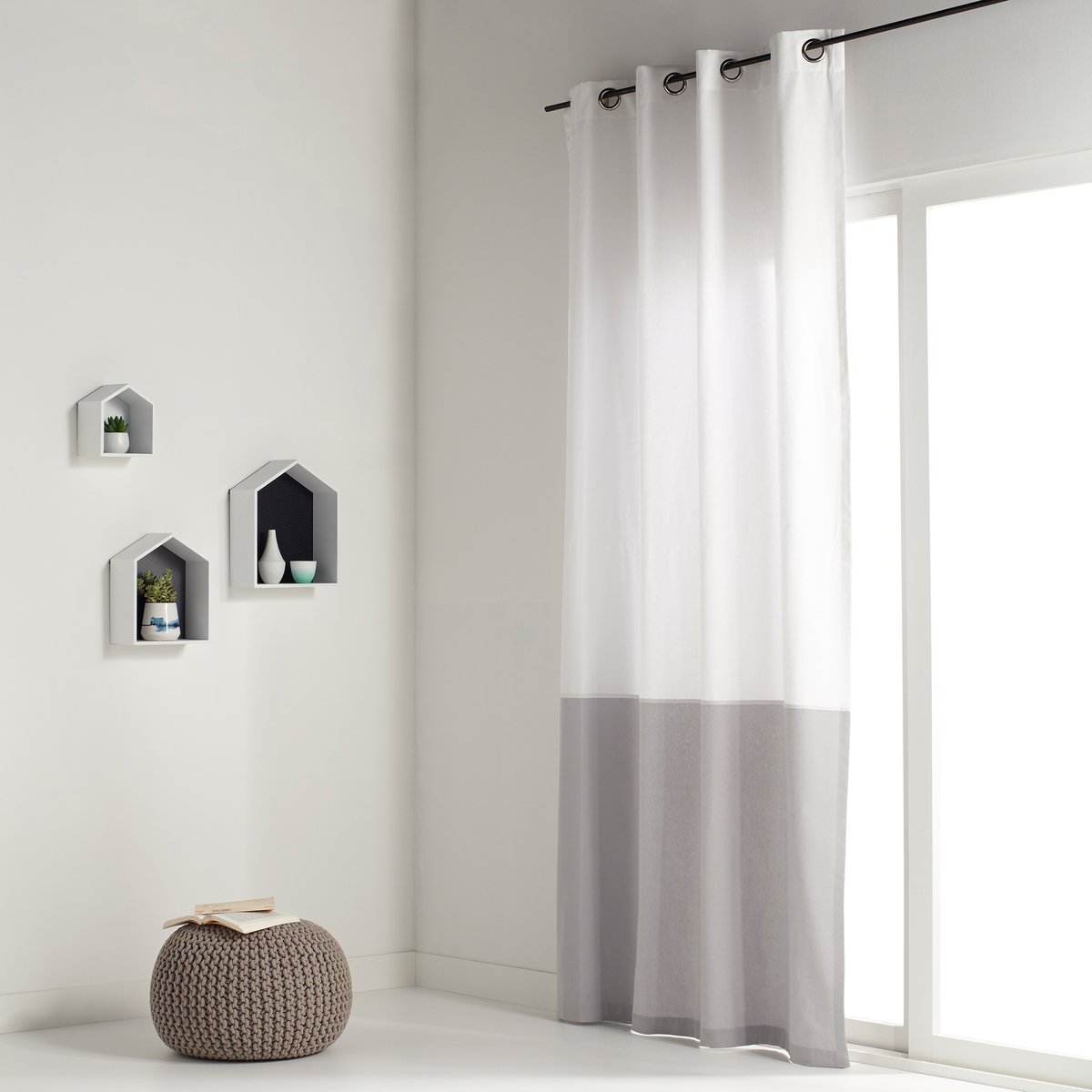 Image of Aguri Two-Tone Single Cotton Curtain with Eyelets