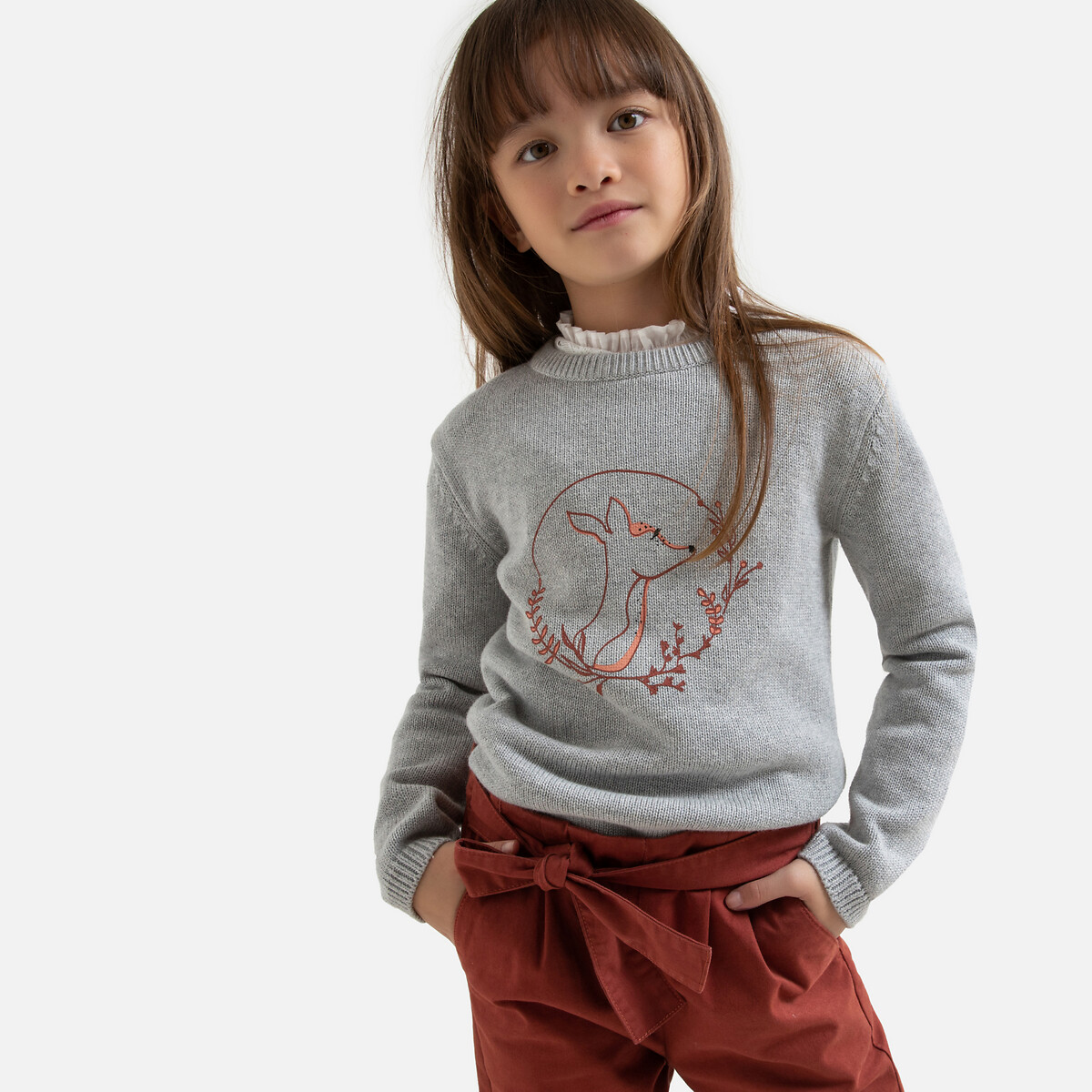 Пуловер La Redoute С круглым вырезом из тонкого трикотажа с принтом  12 лет -150 см серый, размер 12 лет -150 см - фото 1