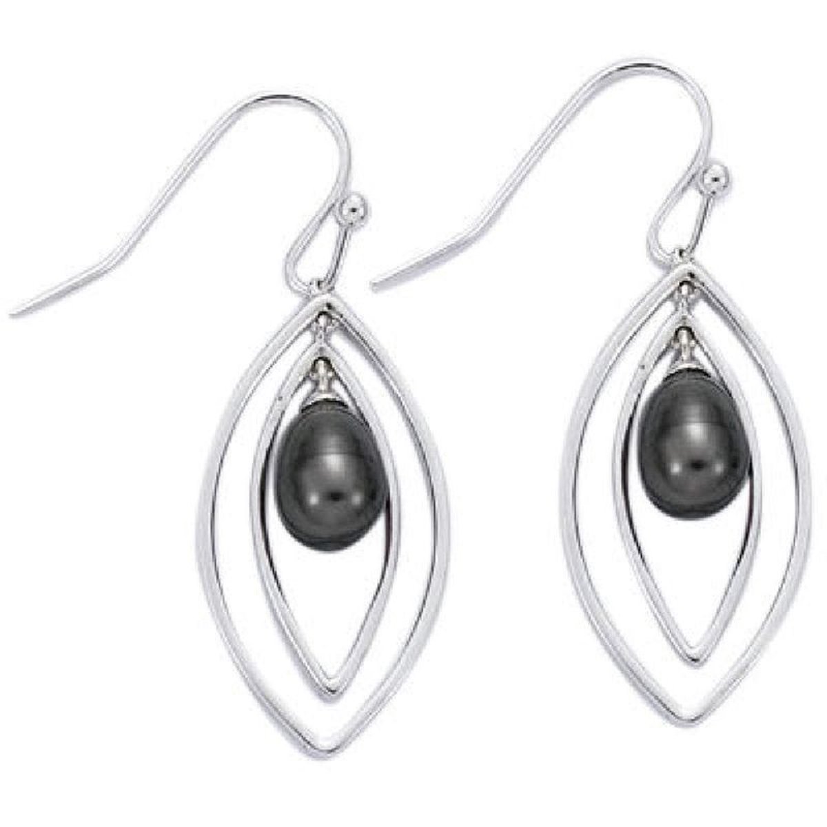 Boucles d'oreilles Perle de Culture d'eau douce Grise Argent 925