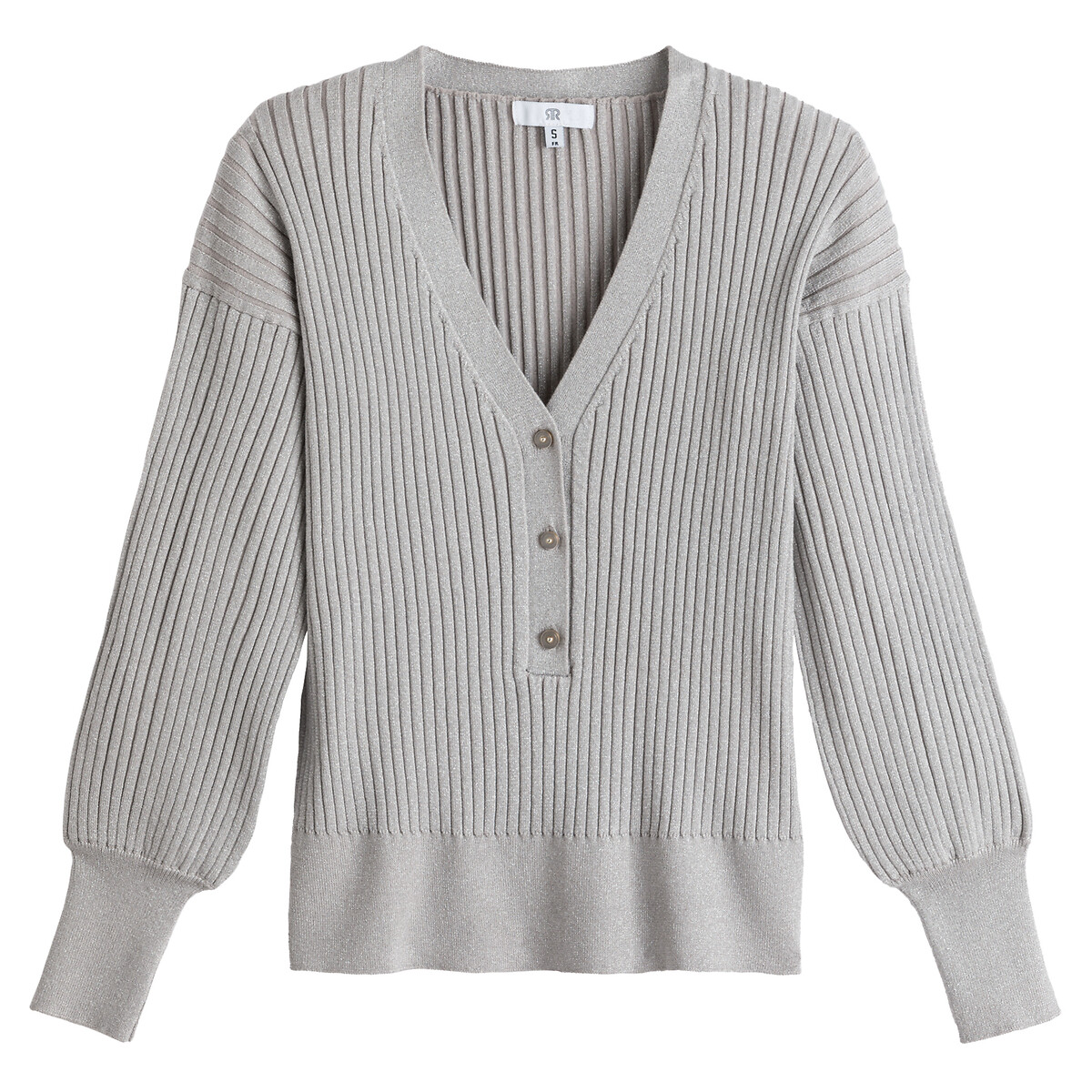 Пуловер LaRedoute С V-образным вырезом из рифленого блестящего трикотажа L серый, размер L - фото 5