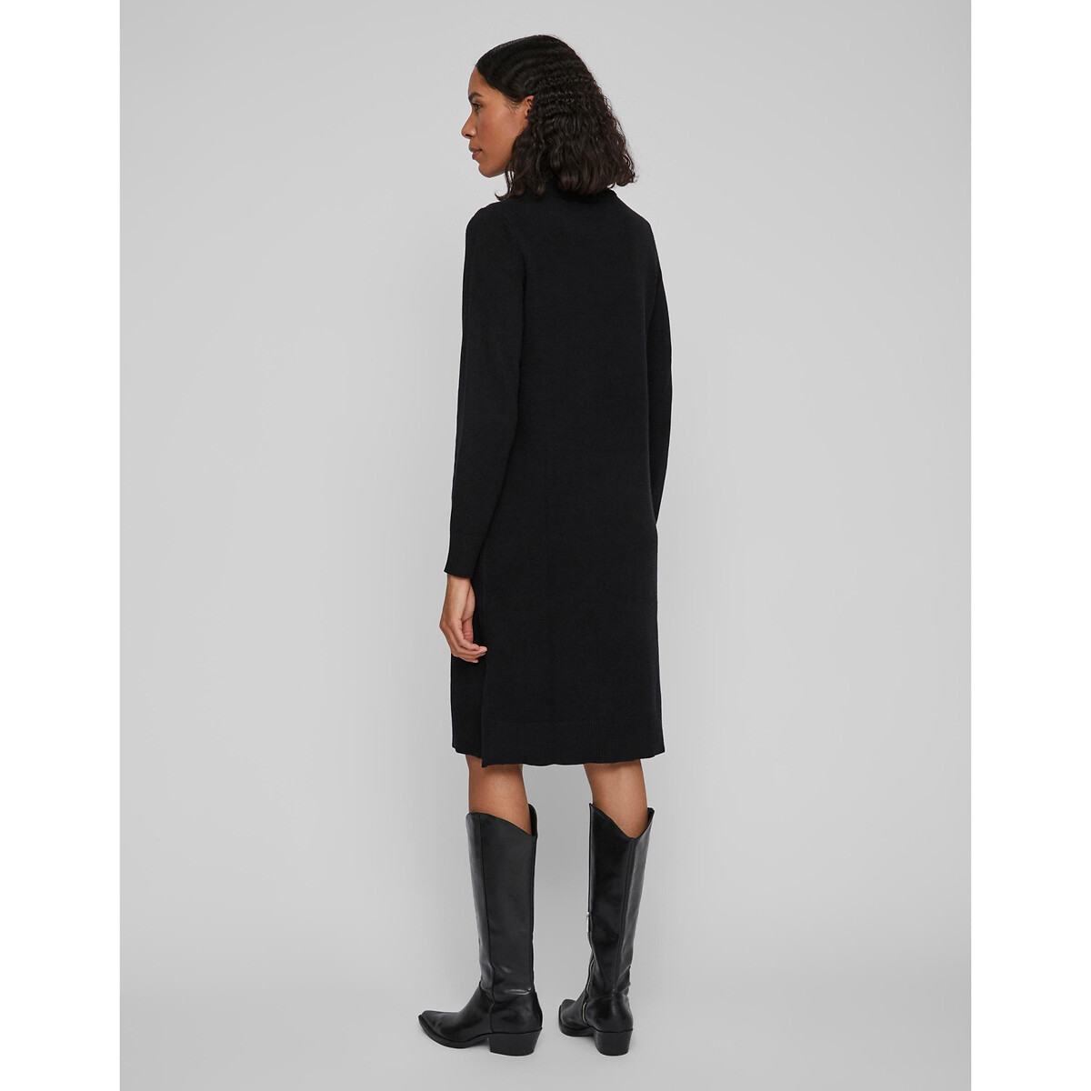 Платье-пуловер Миди из тонкого трикотажа воротник-стойка XL черный LaRedoute, размер XL - фото 5