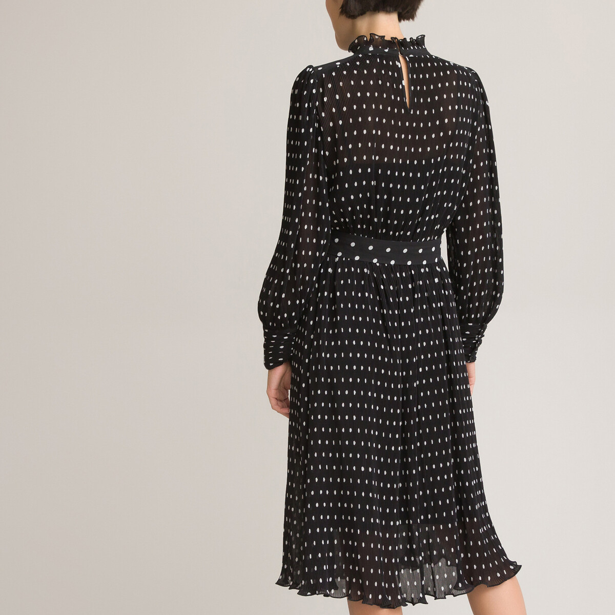 Платье LaRedoute С плиссировкой и принтом в горошек длина миди 34 42 черный, размер 42 - фото 4