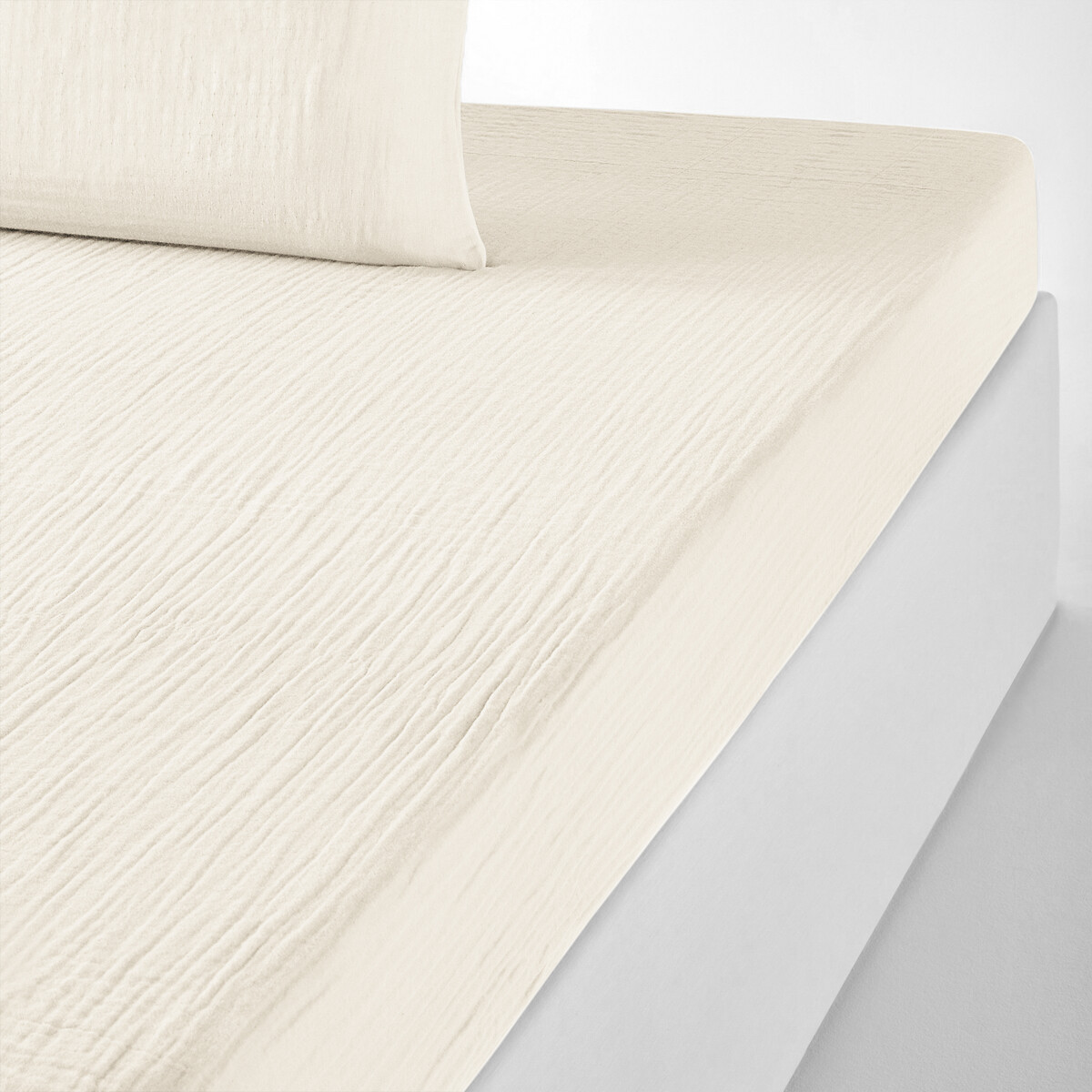 Drap-housse uni en gaze de coton, Snow