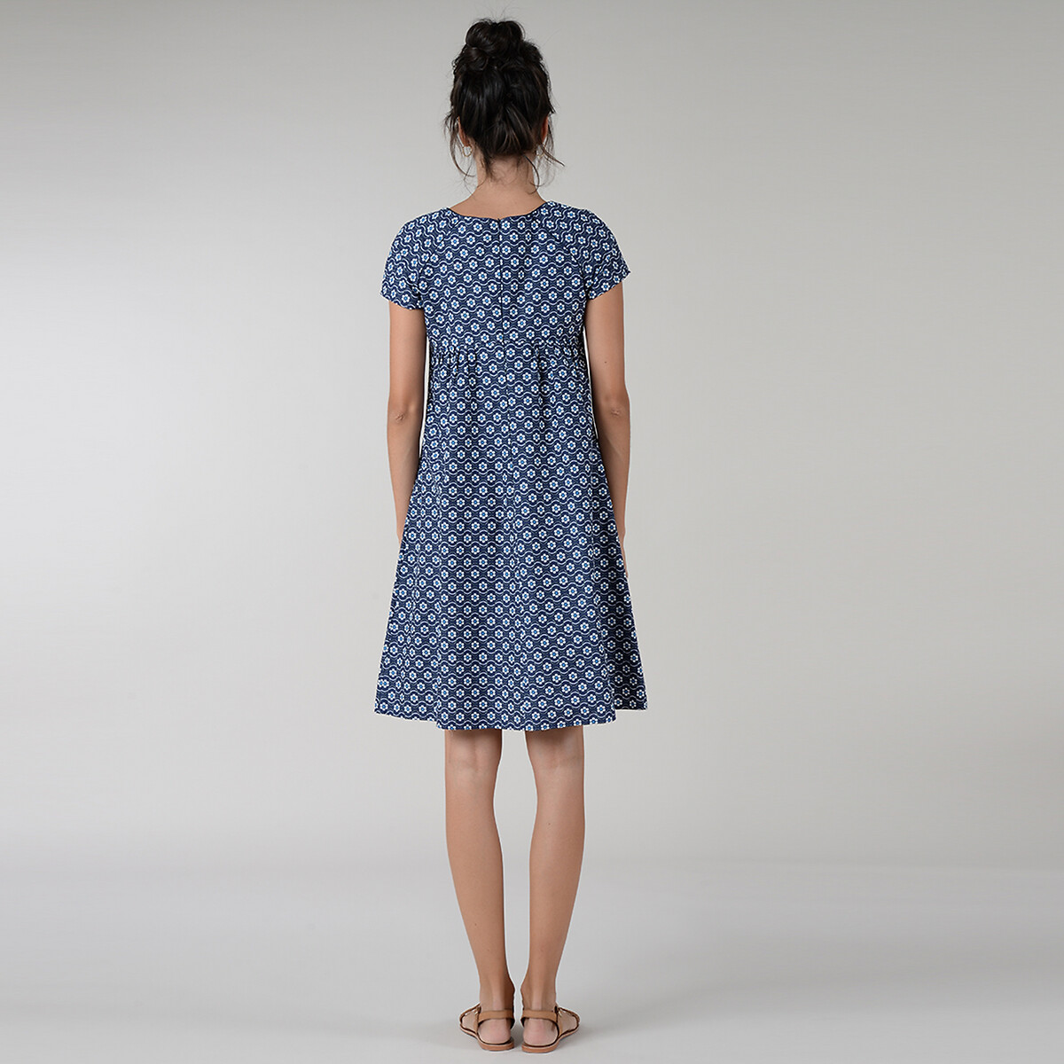 Платье LaRedoute Короткое из хлопка с принтом XS синий, размер XS - фото 3