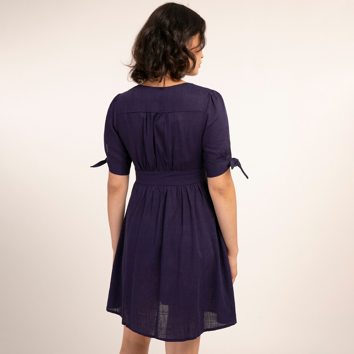 Платье LaRedoute Расклешенное короткое с короткими рукавами AMELYS XS синий, размер XS - фото 3