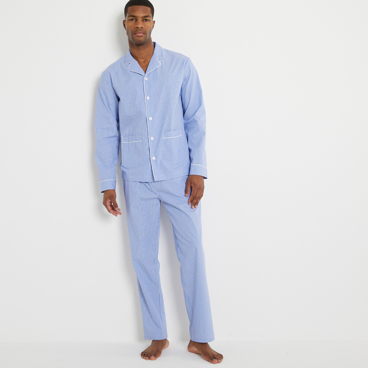 Пижама с верхом на пуговицах брюками прямого покроя  3XL синий LaRedoute, размер 3XL