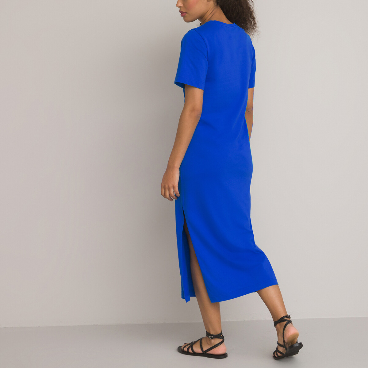 Платье-футболка Длинное с круглым вырезом и короткими рукавами XS синий LaRedoute, размер XS - фото 4