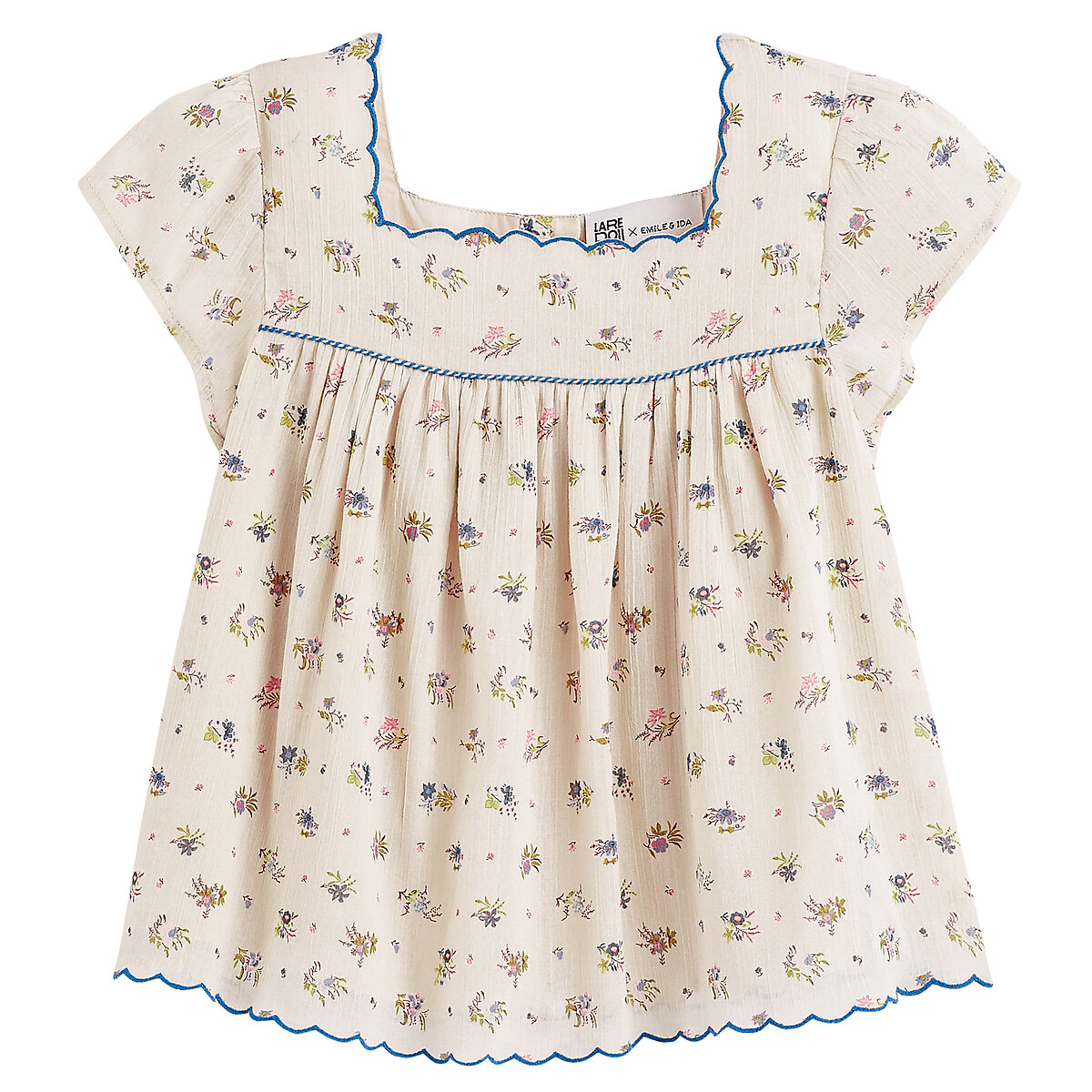 Блузка из хлопка с квадратным вырезом и цветочным принтом  6 лет - 114 см бежевый LaRedoute, размер 6
