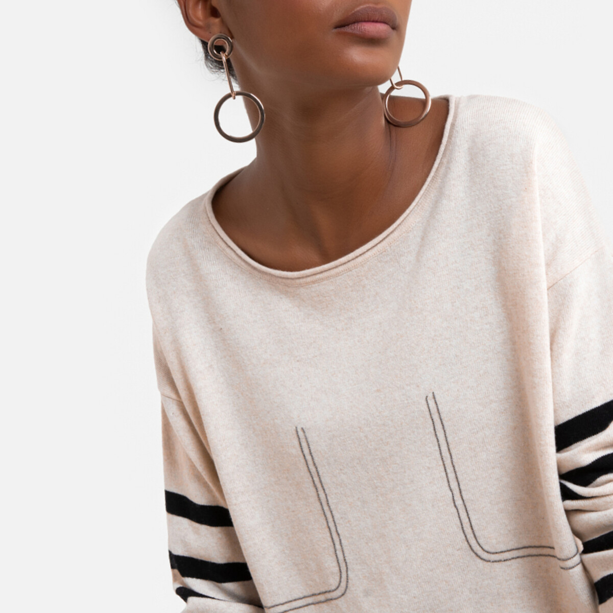 Пуловер La Redoute С круглым вырезом и длинными рукавами L бежевый, размер L - фото 4